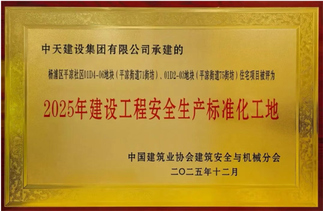 中天控股集團(tuán)承建9個項目列為2025年建設(shè)工程安全生產(chǎn)標(biāo)準(zhǔn)化工地學(xué)習(xí)交流項目獎項